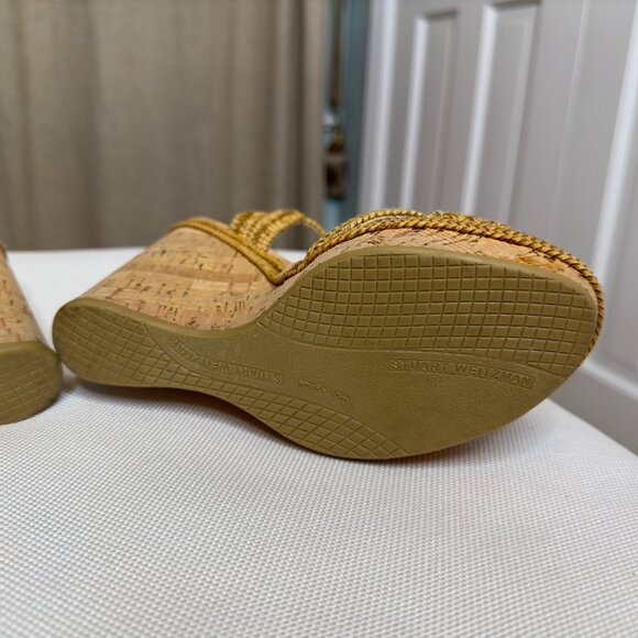 Stuart Weitzman Minx Stappy Wedges Shoes with Cork and Raffia Size 7 - Picture 6 of 16